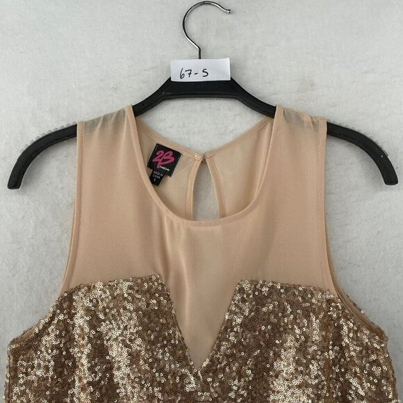 Bebe Party Blouse Womens S Pink Rose Gold Sleeveless Sparkle Sequined Keyhole - Picture 12 of 12